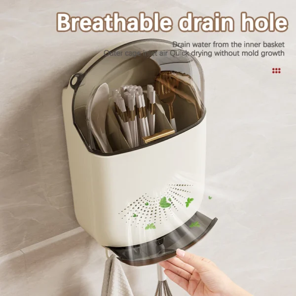 Multipurpose Cutlery Storage Box With Cover Lid On the Wall Storage Box Flatware Kitchen Household Utensil Dust Proof Chopstick Holder